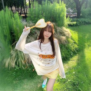 헨리 카툰 3D 프린트 오버사이즈 긴팔 티셔츠 여성용 루즈핏 얇은 봄여름 코튼라이크 상의