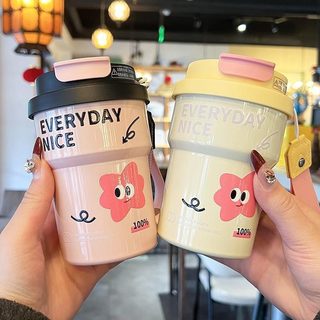 316 스테인리스 400ml 보온 커피 텀블러 이중 음용 빨대 휴대용 물병