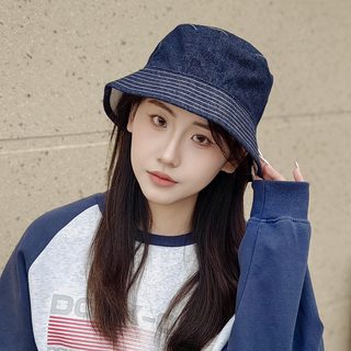 양면 데님 버킷햇 여성용 휴양지 감성 자외선 차단 넓은 챙 모자