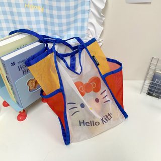 헬로키티 메쉬 토트백 대용량 접이식 쇼퍼백 숄더백 데일리 에코백