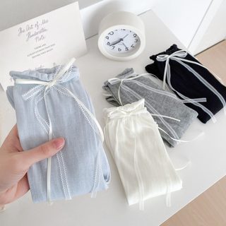 여성 면 혼방 중목 양말 펀칭 프릴 리본 주름 루즈삭스 봄가을 데일리 패션양말