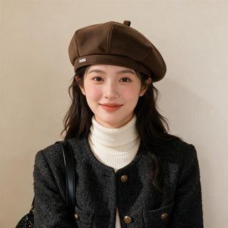여성 모직 베레모 가을 겨울 방한 팔각모 무지 레터링 얼굴 작아 보이는 조절식 모자