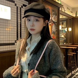 여성 모직 팔각 베레모 가을 겨울 데일리 무지 화가 모자 사이즈 조절 가능