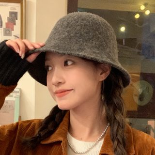 여성 울 니트 버킷햇 가을 겨울 방한 방풍 큰머리 커버 무지 접이식 모자 그레이