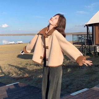 여성 양면착용 양털 무스탕 자켓 스웨이드 배색 루즈핏 하프코트