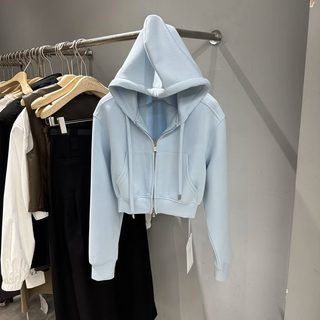 신상 후드집업 여성 짧은 기장 무지 심플 캐주얼 후드 카디건 점퍼
