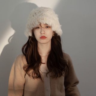여성 토끼털 버킷햇 가을 겨울 방한 귀보호 보온 털모자 빅사이즈 56-58cm
