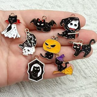 할로윈 고양이 박쥐 마녀모자 에나멜 참 DIY 팔찌 목걸이 귀걸이 키링 장식 부자재