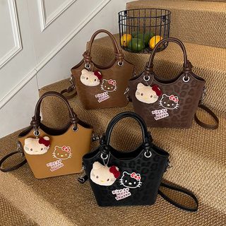 복고 레오파드 토트백 바구니형 숄더 크로스백 여성 데일리 PU 미디엄