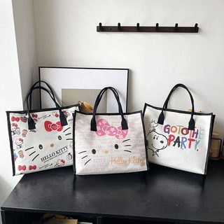 귀여운 카툰 캔버스 토트백 여성 학생 숄더백 대용량 통근 데일리 가방