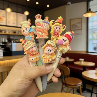 귀여운 별사람 포켓펜 0.5mm 속건성 검정 잉크 캐릭터 노크식 볼펜 인형 키링 장식