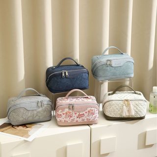 여성용 PU 대용량 화장품 파우치 24x12x12cm 휴대용 지퍼 세면도구 수납백