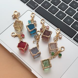스퀘어 컬러 스톤 키링 여성 지갑 다이어리 가방 장식 펜던트