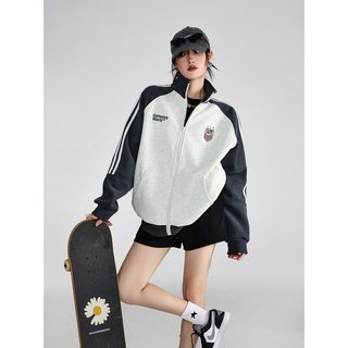 아메리칸 빈티지 여성 야구점퍼 배색 오버핏 봄가을 캐주얼 집업 재킷