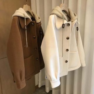 여성 빅사이즈 니트 후드 레이어드 기모 모직 재킷 가을 겨울 두꺼운 긴팔