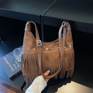여성용 빈티지 태슬 숄더백 데일리 대용량 PU 가죽 크로스백 토트백
