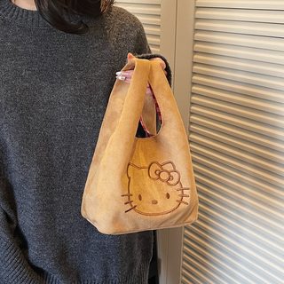 여성 고양이 스웨이드 토트백 데일리 출근용 사각 핸드백