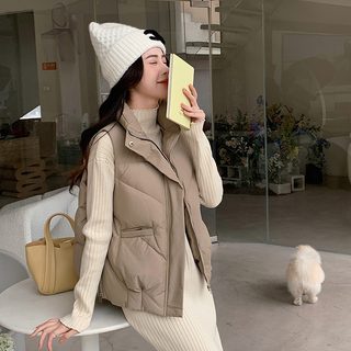 여성 패딩 조끼 겨울 루즈핏 후드 집업 포켓 폴리에스터 충전 보온 베스트