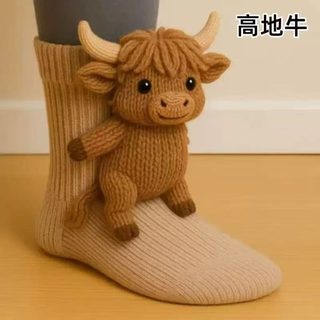 3D 동물 인형 중목 양말 도톰한 기모 보온 미끄럼방지 남녀공용 프리사이즈