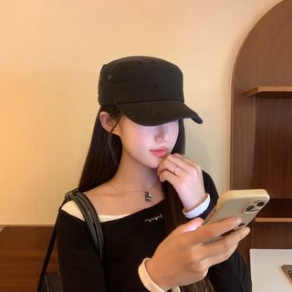 2025 여성 평정 군모 코튼 자수 레터링 자외선 차단 통기성 캡 모자