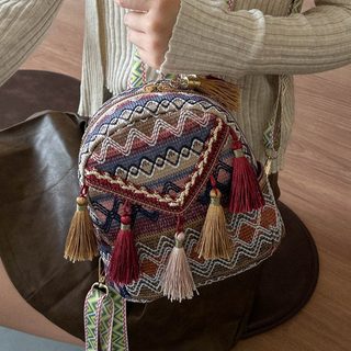 여성 에스닉 태슬 백팩 크로스백 가벼운 여행용 캐주얼 미니 배낭