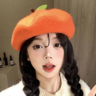 여성 과일 패턴 울 베레모 조절 가능 접이식 봄가을 화가모자