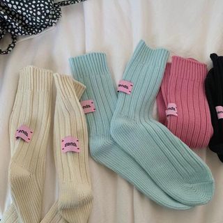 여성 중목 양말 무지 니트 양말 도파민 컬러 인스타 감성 데일리 양말