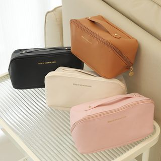 대용량 PU 화장품 파우치 휴대용 손잡이 여행용 세면도구 수납 가방