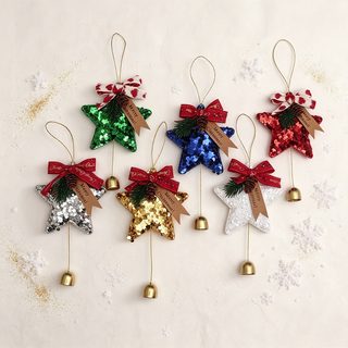 크리스마스 별 장식 오너먼트 리본 방울 트리 파티 쇼윈도 벽걸이 장식 10x26cm