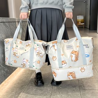 여성용 패턴 여행가방 2단 확장형 대용량 단기여행 손가방 다용도 수납백