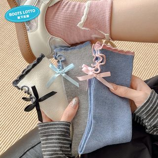 여성 리본 중목 면양말 흡습속건 오픈 디자인 봄가을 데일리 루즈삭스