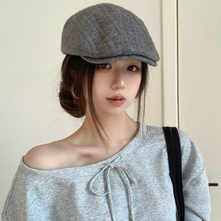 여성 빈티지 꽈배기 니트 헌팅캡 영국풍 화가 베레모 조절 가능 데일리 모자