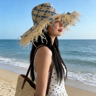 여성 페이퍼 스트로 버킷햇 와이드챙 자외선 차단 여름 비치 모자