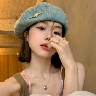 여성 데님 베레모 봄가을 얇은 팔각 화가모자 사이즈 조절 빈티지 캐주얼 모자