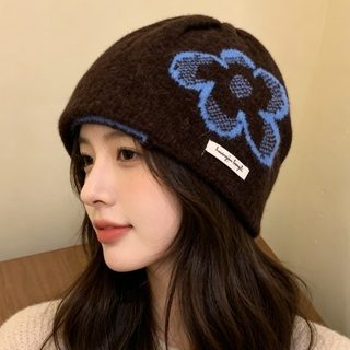 여성 자카드 니트 비니 겨울 방한 귀덮개 루즈핏 대두용 털모자