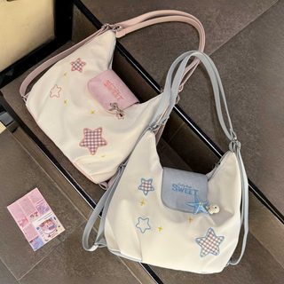 여성 캐릭터 자수 PU 토트백 넉넉한 수납 대학생 통학 출근 데일리 숄더 크로스백