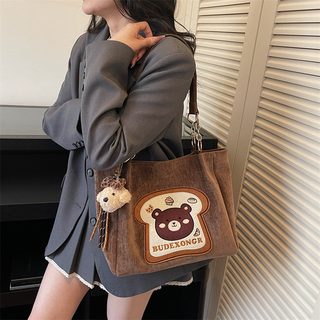 여성 빈티지 브라운 벨벳 토트백 대용량 데일리 숄더 출퇴근 가방