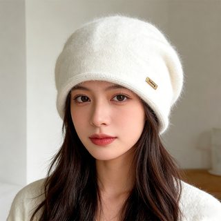 여성 토끼털 니트 비니 겨울 방한 방풍 큰머리 무챙 모자 M 56-58cm