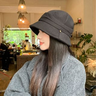 가을 겨울 여성 버킷햇 심플 단색 코디 모자 조절 가능 넓은 챙 보넷