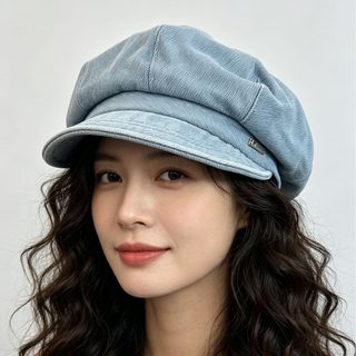 워싱 데님 팔각모 빅헤드 조절형 통근 햇빛차단 베레모