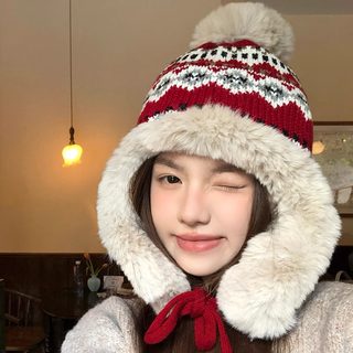 남녀공용 겨울 군밤모자 기모 방한 니트 귀달이 모자