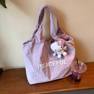 여성 대용량 레터링 자수 패브릭 숄더백 데일리 쇼핑 토트백 42cm