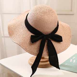 여름 자외선차단 밀짚 버킷햇 여성 큰머리 둘레용 리본 챙넓은 벙거지 모자