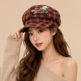 여성 체크 팔각 뉴스보이캡 큰머리 조절 가능 가을 겨울 방풍 보온 베레모 모자
