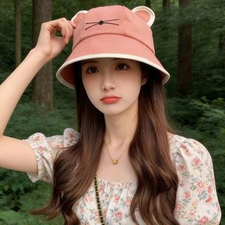 여성 버킷햇 일본풍 순면 100% 자외선 차단 접이식 조절 가능 숏챙 모자