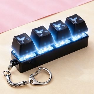 발광 나비 버튼 피젯 키링 휴대용 스트레스 해소 열쇠고리 가방 장식