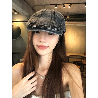 여성 레트로 워싱 데님 베레모 숏챙 빅사이즈 여름 모자
