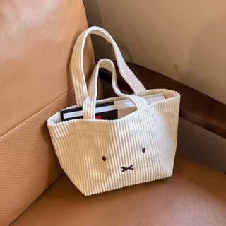 토끼 캐릭터 코듀로이 자수 손가방 베이지 여성 데일리 학생 미니 토트백