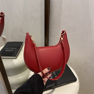 여성 PU 레더 초승달 숄더백 빈티지 데일리 지퍼 겨드랑이백