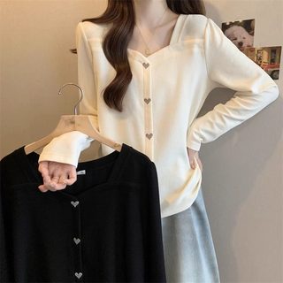 여성 빅사이즈 딥 브이넥 배색 긴팔 티셔츠 루즈핏 가을 출근룩 상의